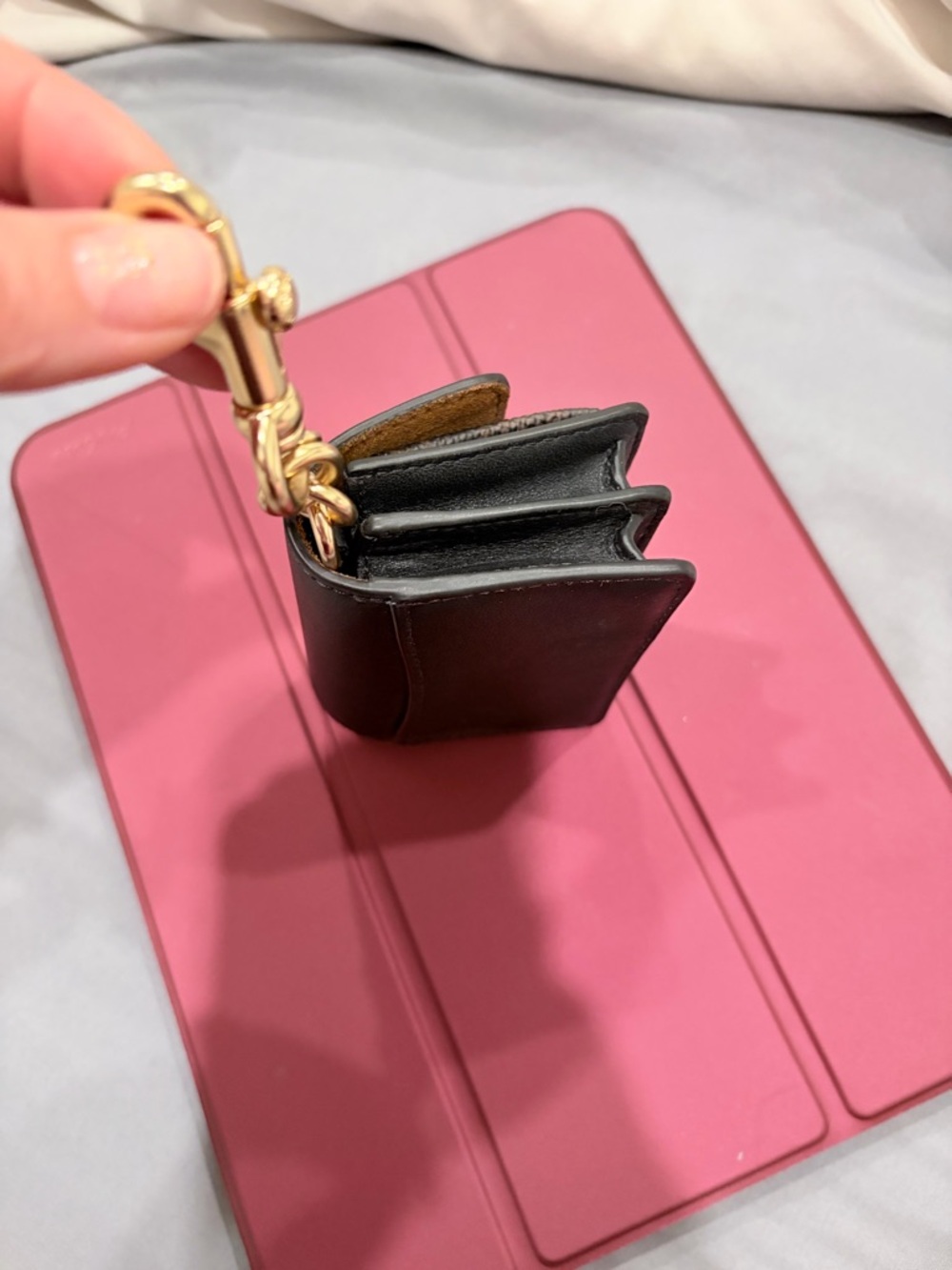 Coach Black Leather & Brown Signature Card Case Key Fob - Picture 2 of 5